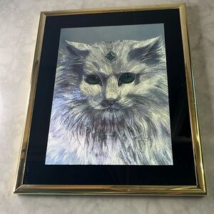 Vintage Foil Art Etchings by Sue Dawes Enchanted Creatures Cat  10”x 8” made USA